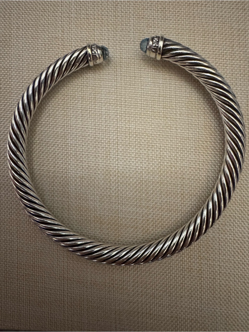David Yurman Sterling Twisted Cable Cuff with Blue Gem Terminals